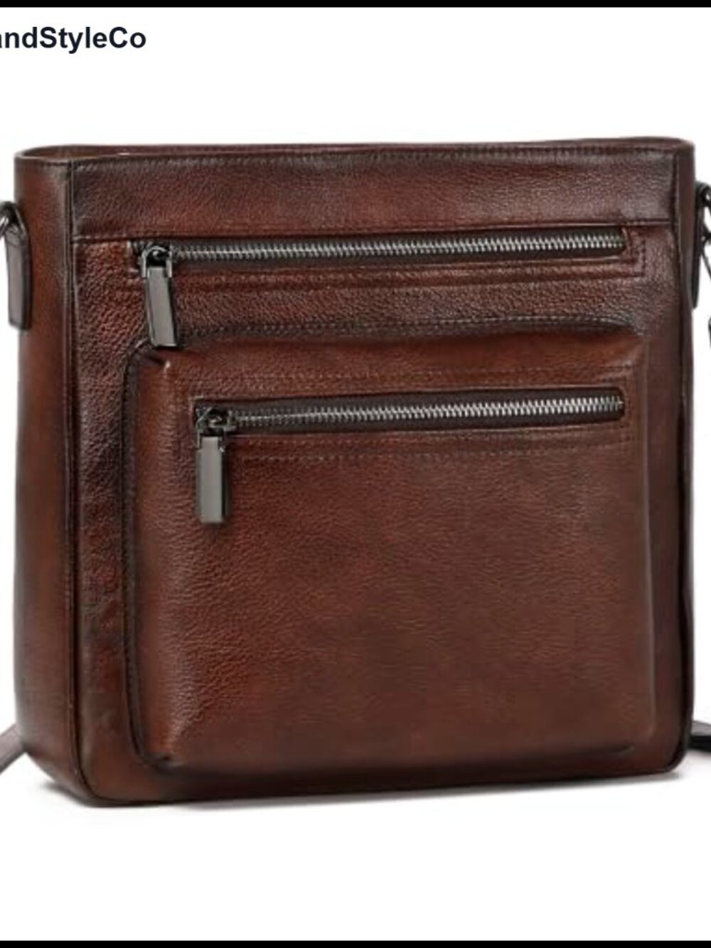Full Grain Leather Medium Crossbody Bag with 5 Pockets, 2 Adjustable Straps